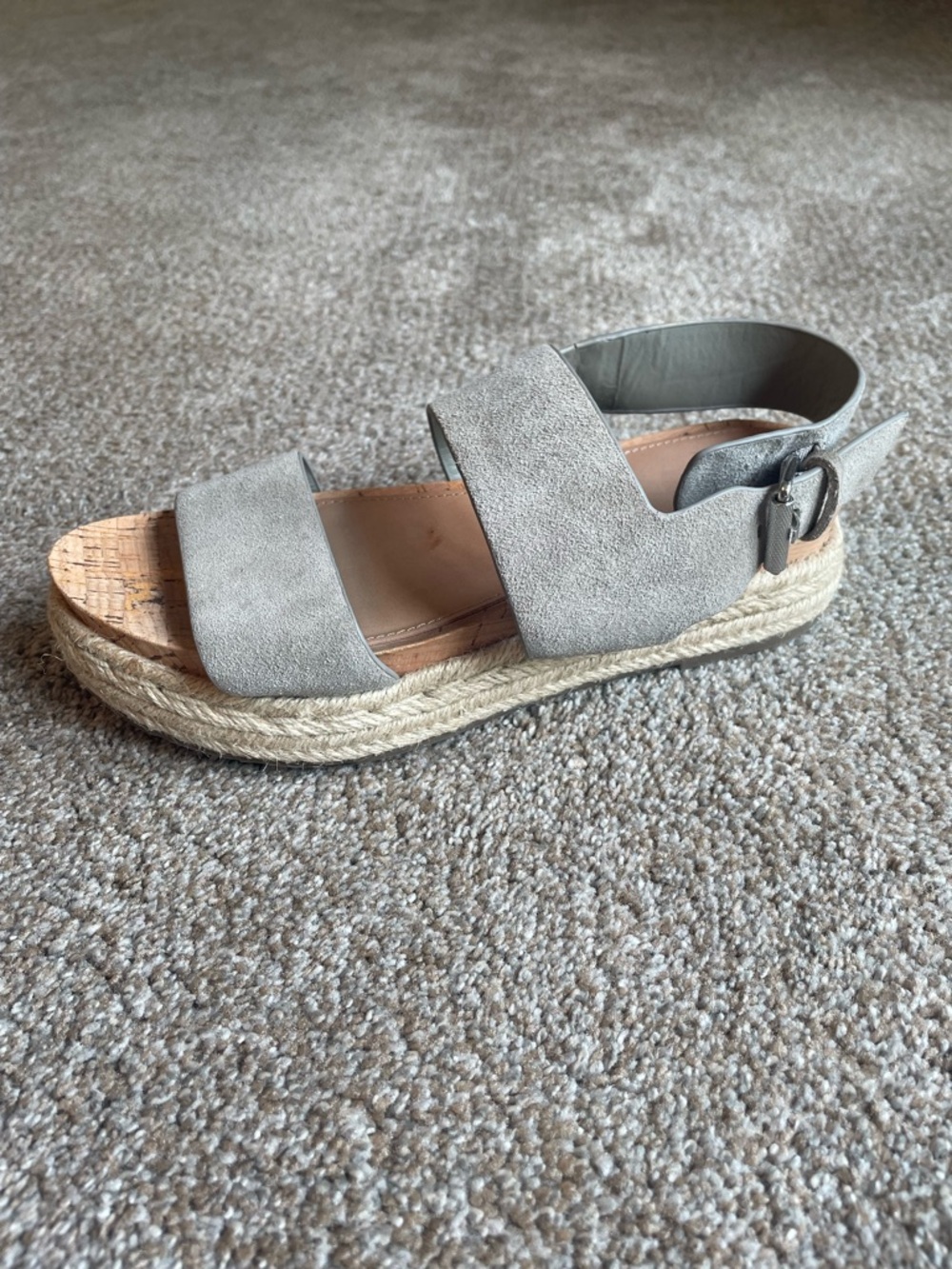 Marc Fisher Oria Suede Gray Espadrille Platform Sandals Size 7.5M